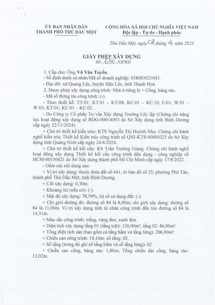 giấy phép xây dựng nhà ở Vũ Văn Tuyền