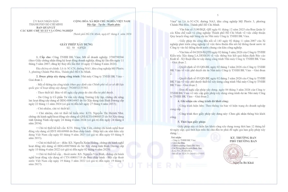 giấy phép xây dựng nhà máy BK Vina